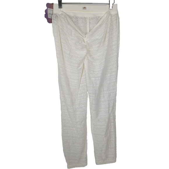 YITTY Ivory Knit Slip Semi Sheer Lace Crop Top and Ruched Back Legging Set M - Picture 6 of 16